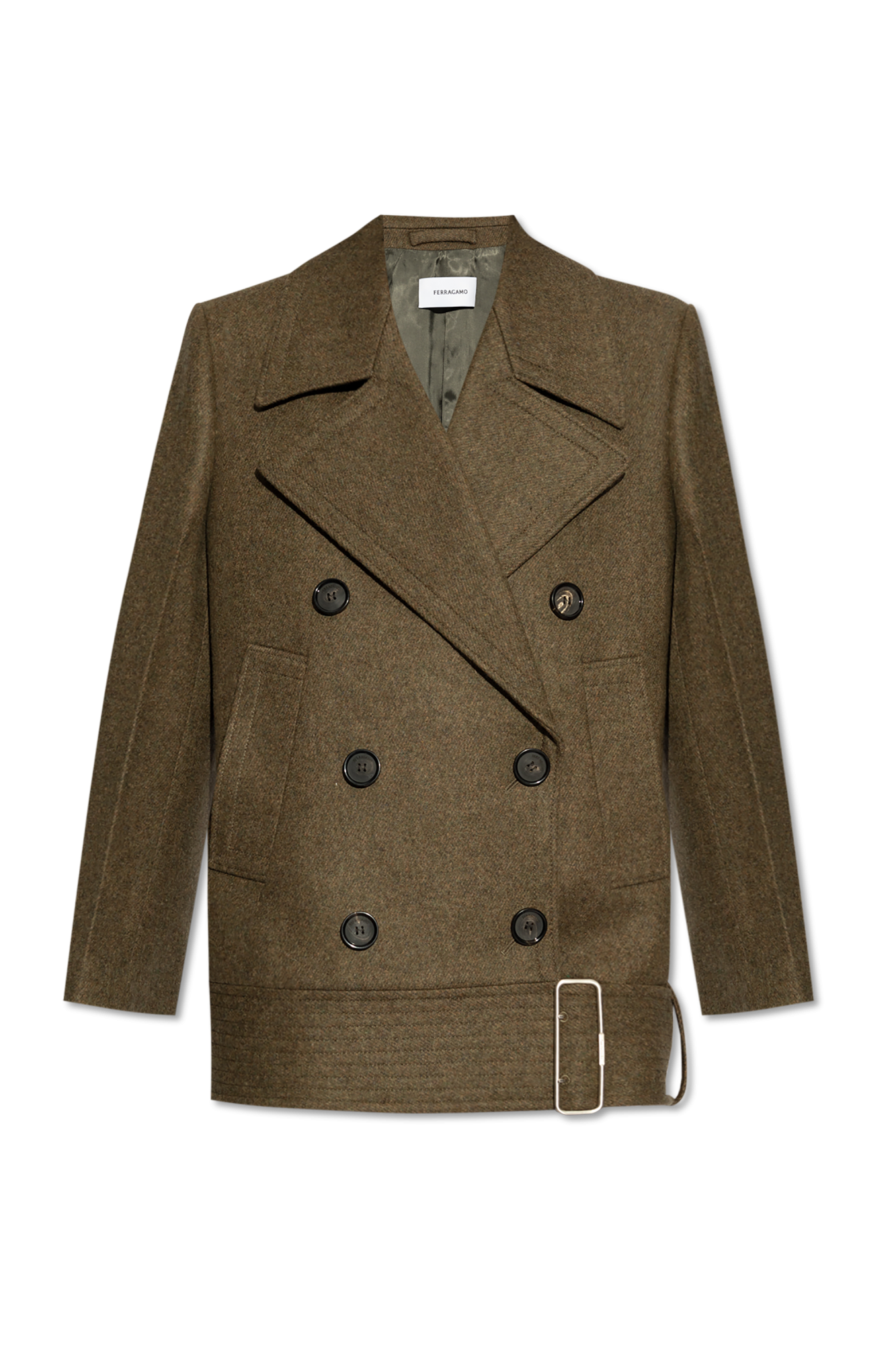 コート Salvatore Ferragamo Olive Green Wool Blend Coat Green Wool coat FERRAGAMO - Vitkac Italy